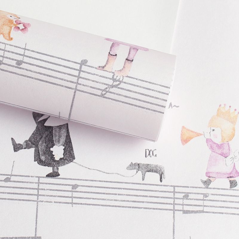 Novelty Kids Wallpaper Roll with Musical Note Pattern Soft Color Wall Decoration for Playroom