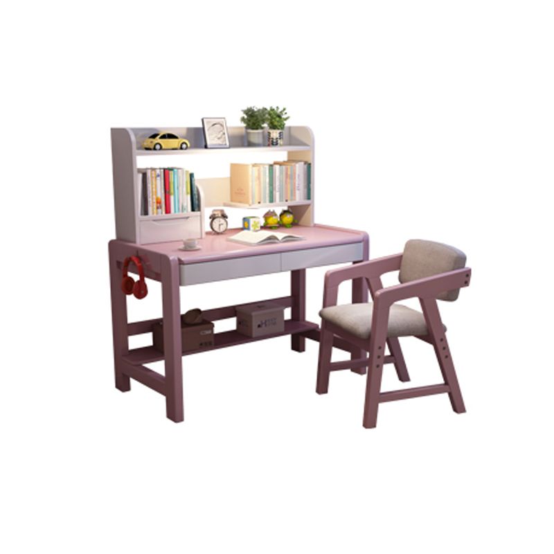 Adjustable Home Kids Desk Wood Writing Desk and Chair with Bookshelf