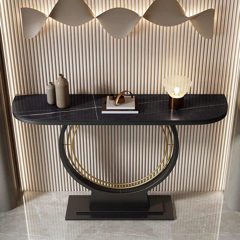 Stain Resistant Half Moon Glam Abstract Slate/metal Console Table