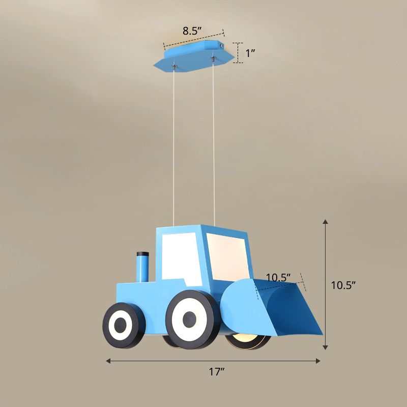 Cartoon Bulldozer LED Kroonluchter Lamp Metal Boys Slaapkamer Opgehangen verlichtingsarmatuur