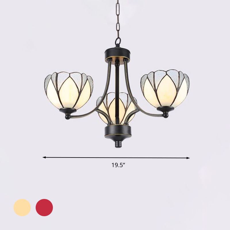 Flower Chandelier Light 3/6/8 Lights Frosted Glass Tiffany Pendant Lighting Fixture in Yellow/Red