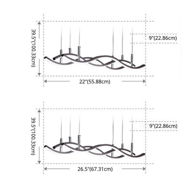 3-Lights Crossed Wave Line LED Chandelier Light Acrylic Shade Modern Simplicity Hanging Lamp with 39" Adjustable Suspension Wire