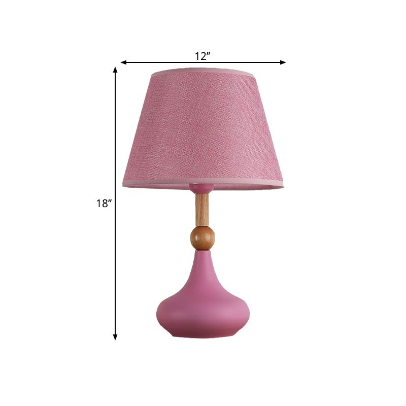 Barrel Task Lighting Macaron Fabric 1 Head Grey/Pink/Blue Night Table Light with Metallic Vase Base