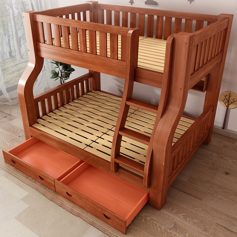 Mid-Century Modern Kids Bed Storage Solid Wood Bunk Bed with Guardrail