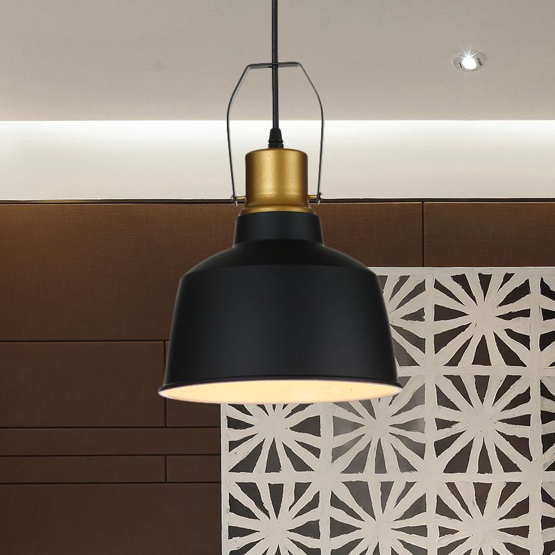 1 Head Ceiling Pendant Light Vintage Bell Aluminum Hanging Lamp in Black with Handle