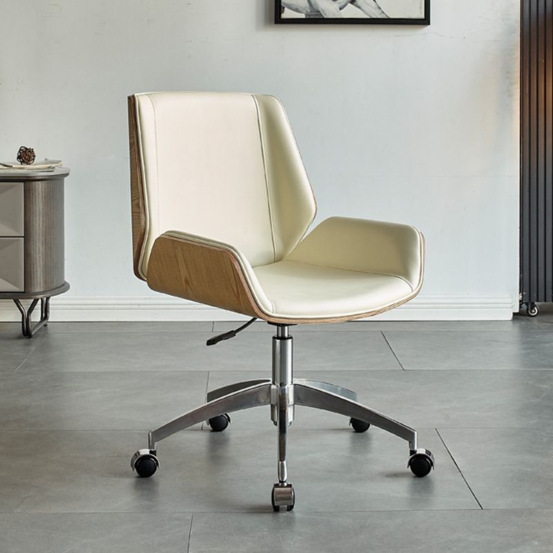 Modern Leather Swivel Chair Armless Adjustable Seat Height Office Chair with Wheels