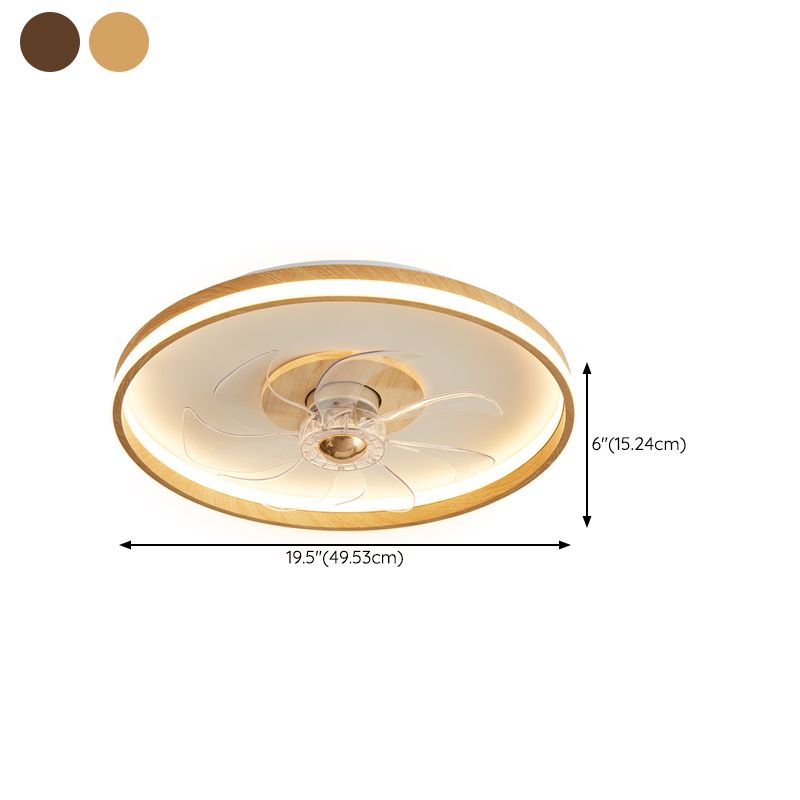 Iron and Wood Ceiling Fan Round LED Contemporary Fan Light Fixture