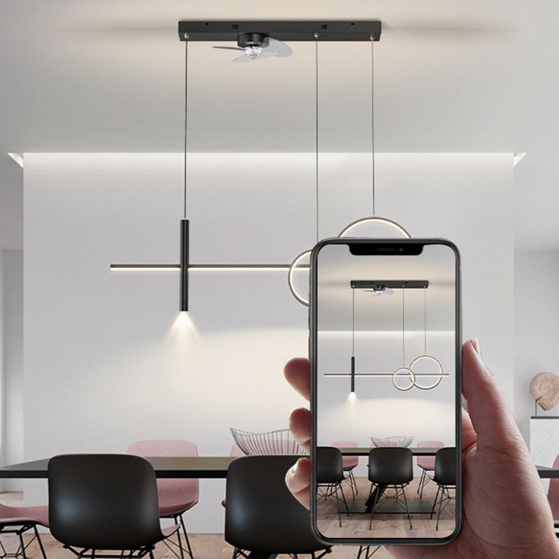 Aluminum LED Ceiling Fan Pendant Modern Linear Fan Lighting in Black / White / Gold