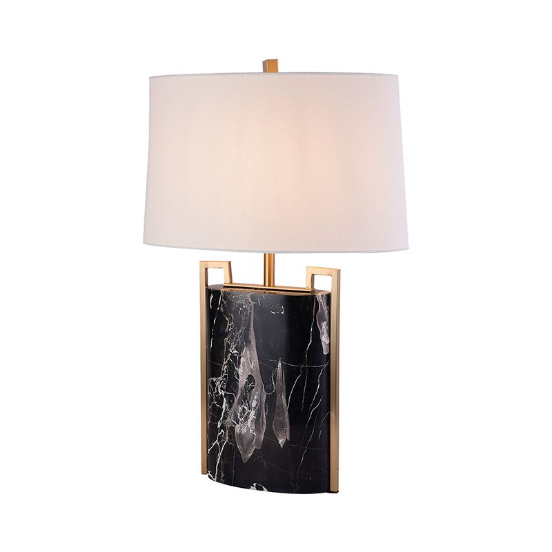 15"/18" W Minimalist 1-Light Night Lamp Black and White Tapered Table Light with Fabric Shade and Marble Base