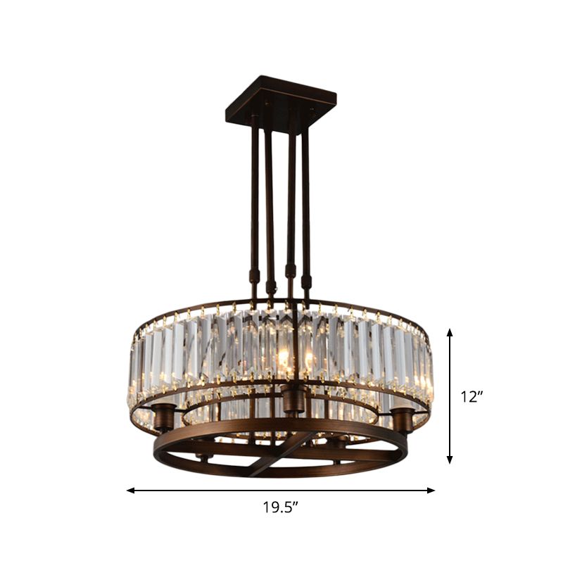 Round Semi Flush Mount Modern Crystal Rectangle 5 Heads Coffee Ceiling Light Fixture