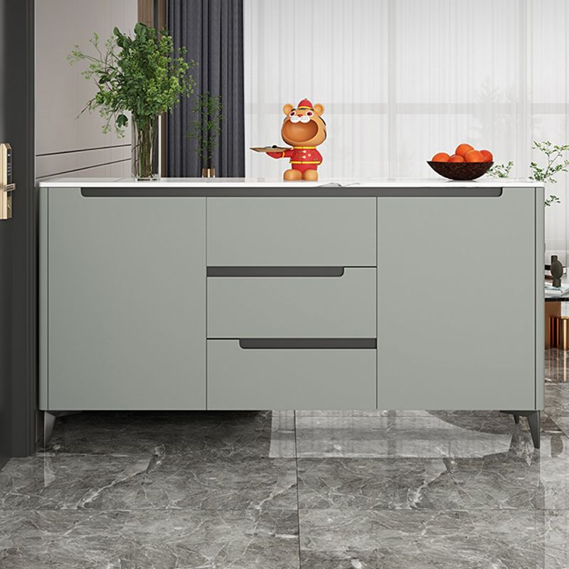 Contemporary Style Buffet Table Stone Side Board with Cabinets and Drawers