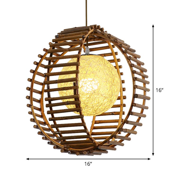 Sfera Bamboo Hanging Light Asian 1 Bulb Khaki Apparecchio di illuminazione a sospensione per camera da letto