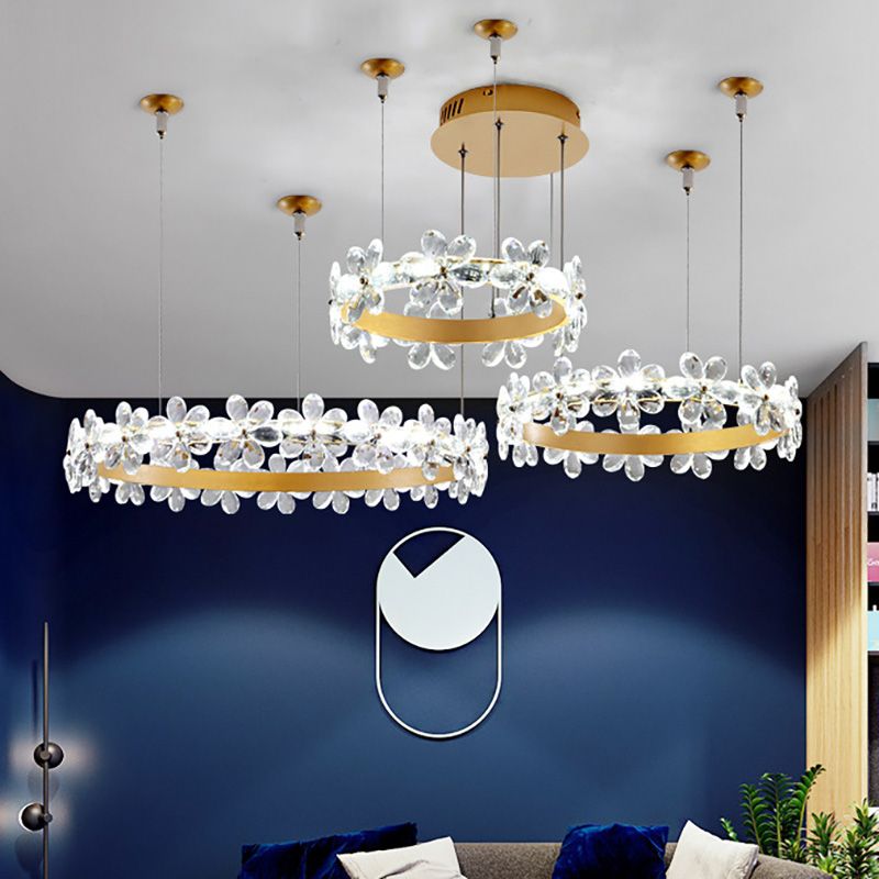 White Garland Shape Chandelier Lamp Contemporary 2/3 Lights Led Crystal Pendant Lighting Fixture in White/Warm Light