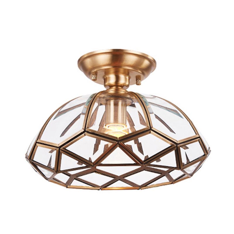 Colonial Style Traditional Flush-mount Light Brass Body Transparent Glass Mini Lighting Fixture for Aisle Corridor