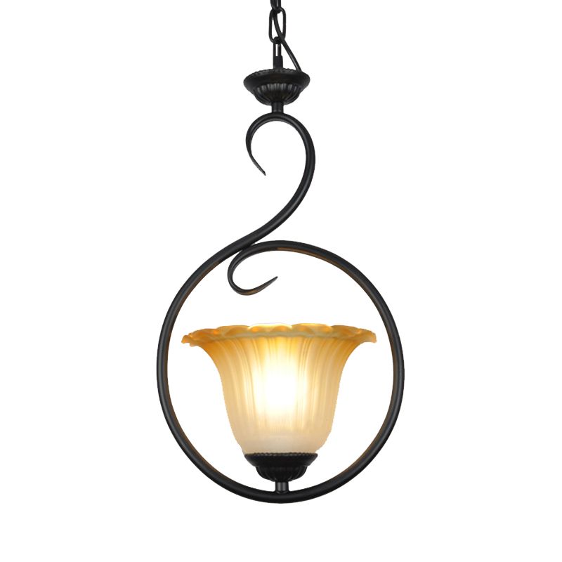 1 illuminazione a sospensione floreale leggera tradizionale lampada appesa al metallo bianco/nero con anello