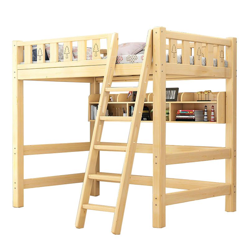 Gender Neutral Solid Wood Loft Bed Scandinavian Kids Bed with Mattress