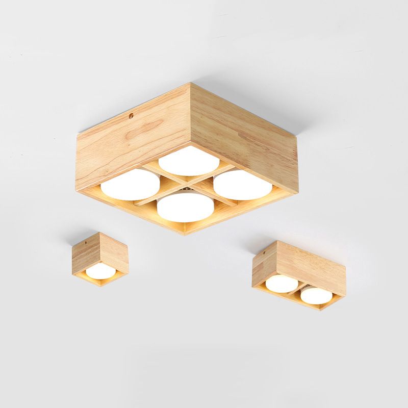 Square Shape Flush Mount Modern Style Metal 1/2/4 Lights Flush Ceiling Light in Log Color