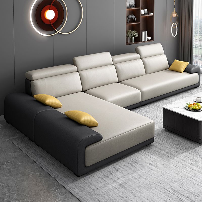 Modern Faux Leather Pillow Top Arm Sectional Stain-Resistant Sofa with Removable Cushions