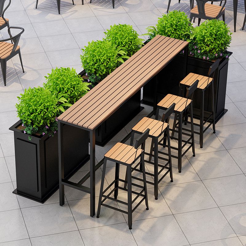 Wood Bar Dining Table Modern Rectangle Bar Table with Trestle Pedestal for Cafe Balcony