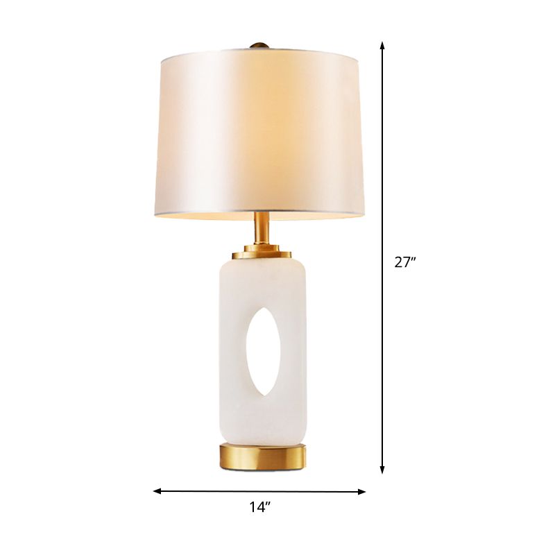 Tapered Drum Task Lighting Contemporary Fabric 1 Bulb Night Table Lamp in White