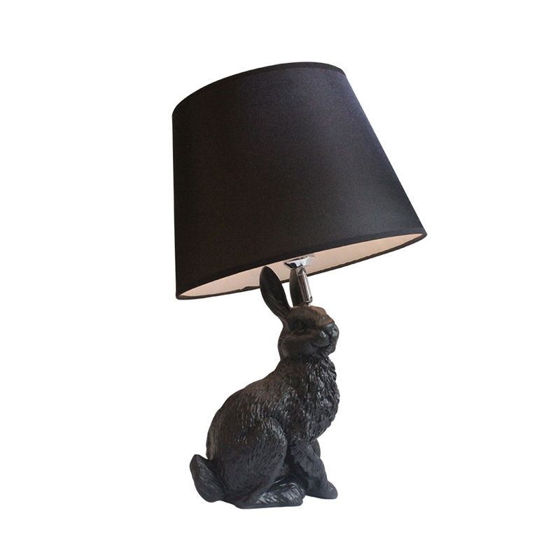 Black Rabbit-Like Nightstand Lamp Cartoon 1 Light Resin Table Light with Fabric Shade