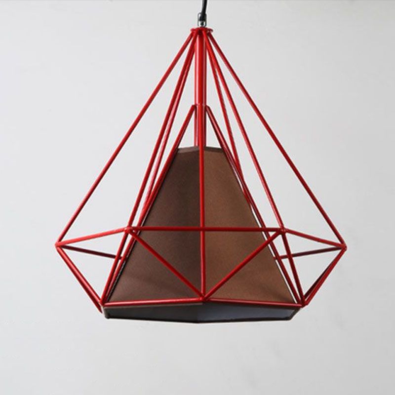 Simplicity Diamond Frame Hanging Light 1 Bulb Iron Pendant Lighting Fixture for Restaurant