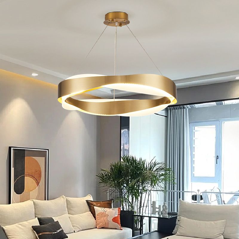 1-Light Suspension Light Postmodern Ring Shape Metal Chandelier Light Fixtures in Gold