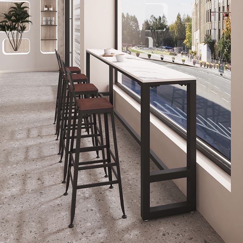 Industrial Rectangle Bar Wine Table White Stone Trestle Cocktail Bar Table for Shop