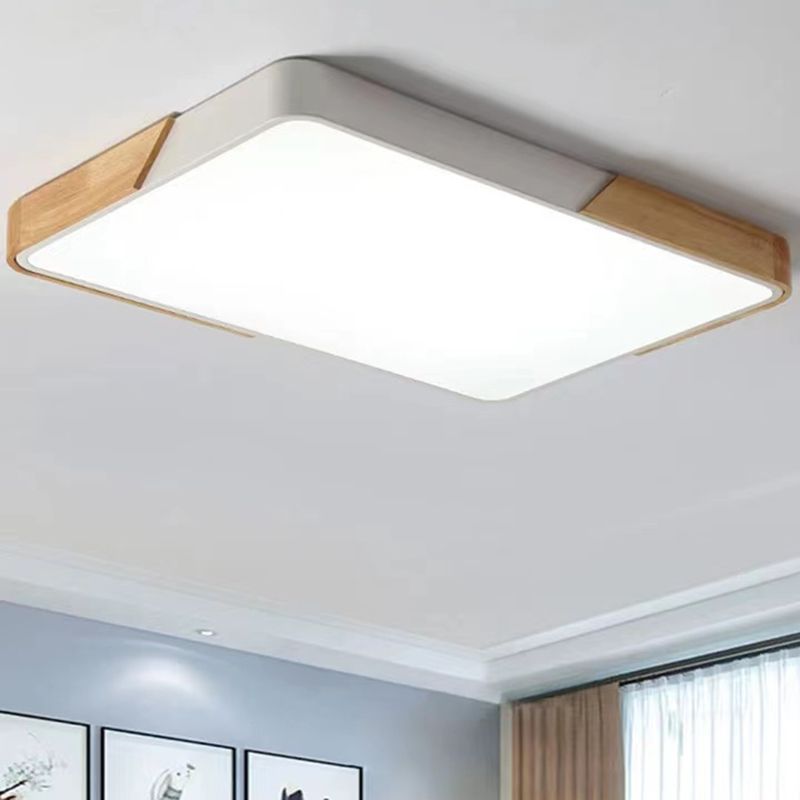 Modern Wood Flush Mount LED Geometric Shape Ceiling Light with Acrylic Shade