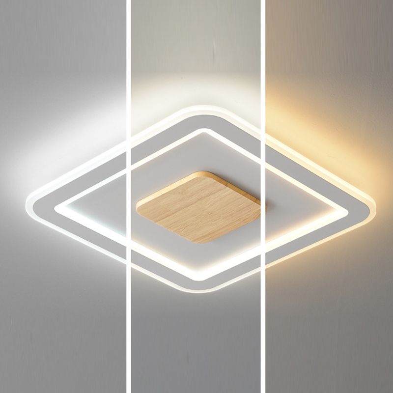 Simple Flush Mount Light Square LED Ceiling Lamp with Wood for Bedroom