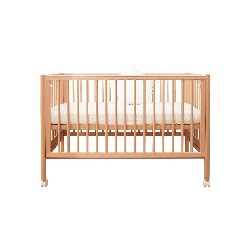 Farmhouse / Country Crib with Casters/Wheels Beech Light Wood Nursery Crib