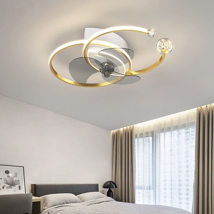 3-Blade Metal Ceiling Fan Modernism Golden/Black Fan with Light for Room