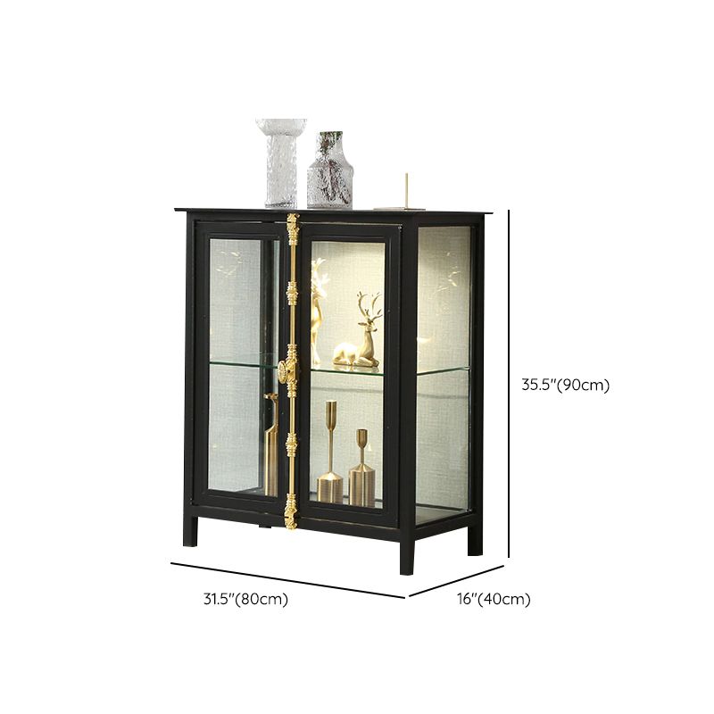 Contemporary Metal Curio Cabinet Glass Doors Hutch Cabinet with Lighting