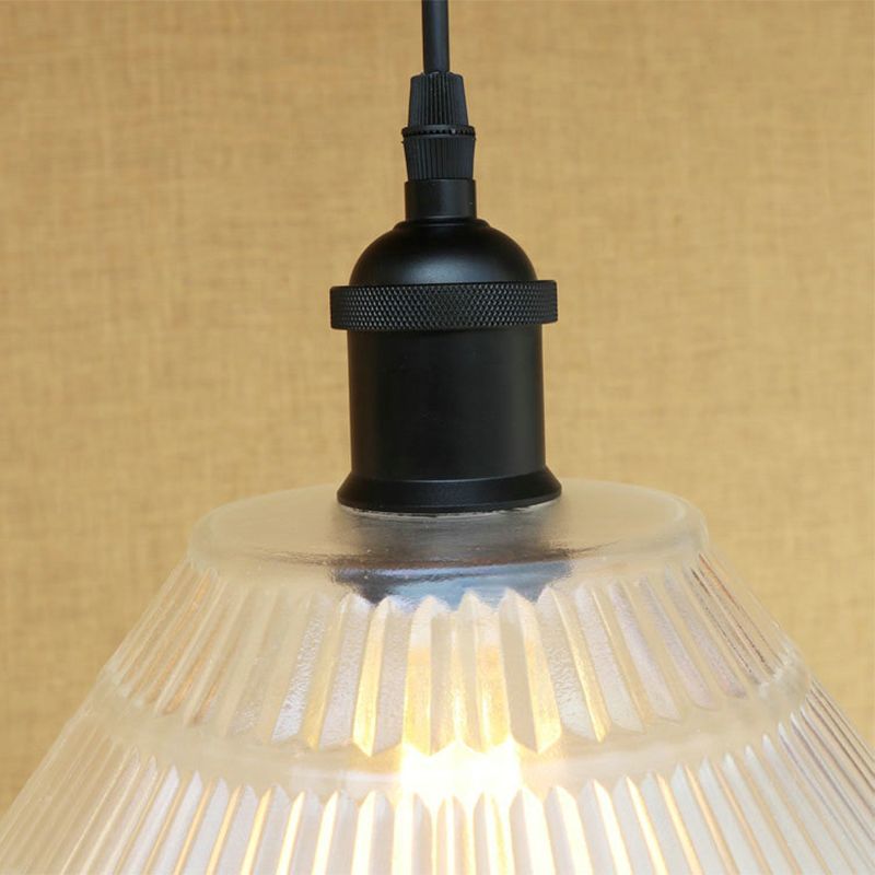 Cono nero a sospensione Luce di vetro prismatico moderno 1 Living Light Lampada per soggiorno