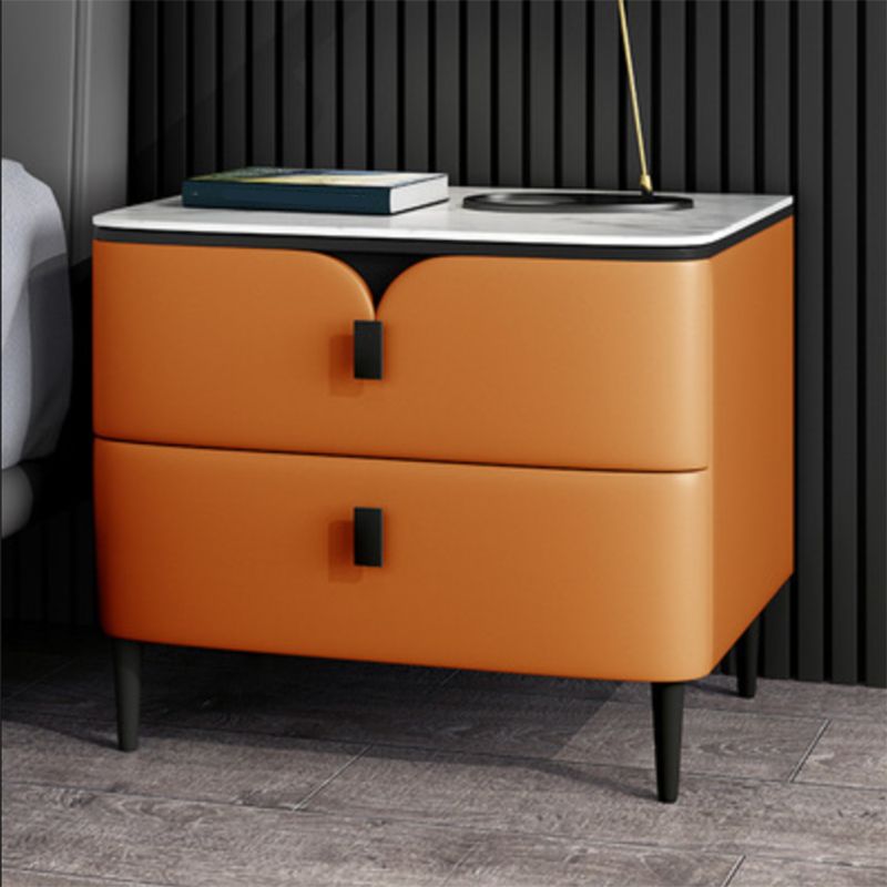 Modern Stone Top Nightstand 2-Drawer Storage 18 Inch H Night Table with Legs