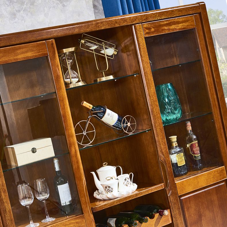 Modern Brown Walnut Freestanding Wine Holder with Storage Shelves