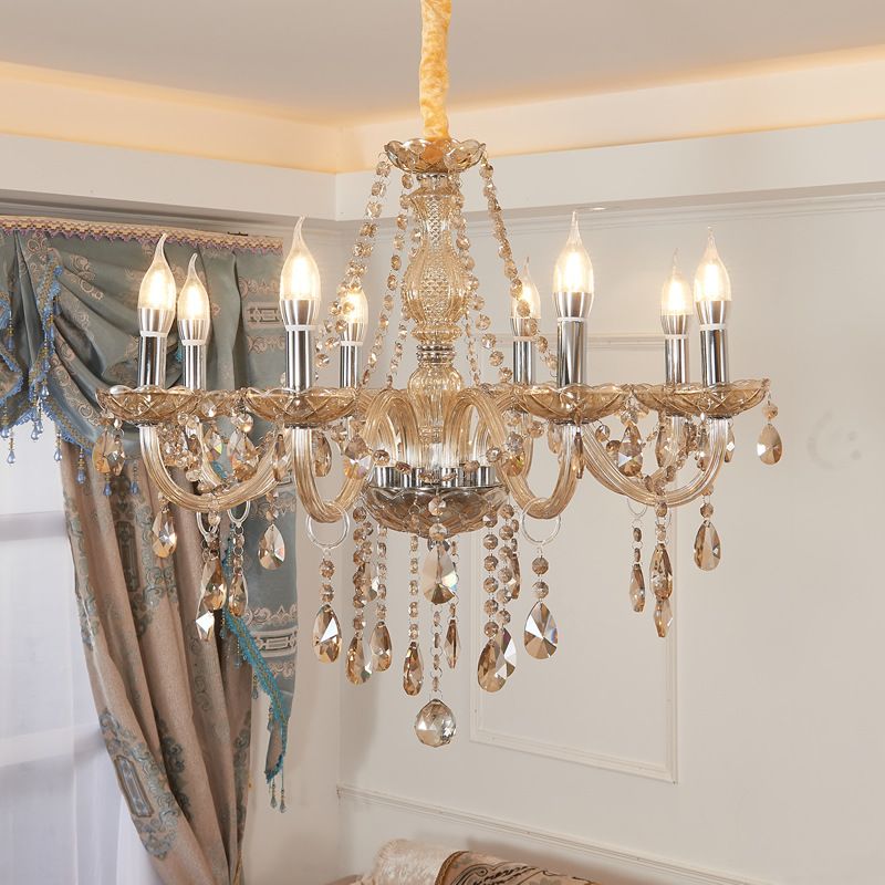 Candlestick Chandelier Light Fixture Victorian Crystal Hanging Chandelier for Living Room