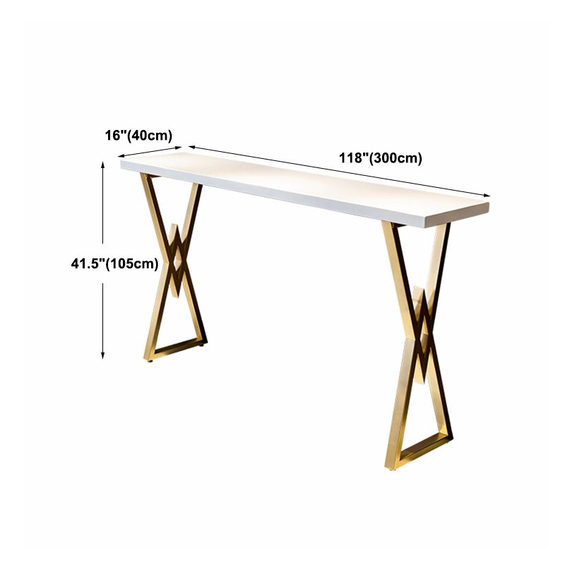 Glam Gold Iron Bar Dining Table White Wood Rectangle Indoor Bistro Table