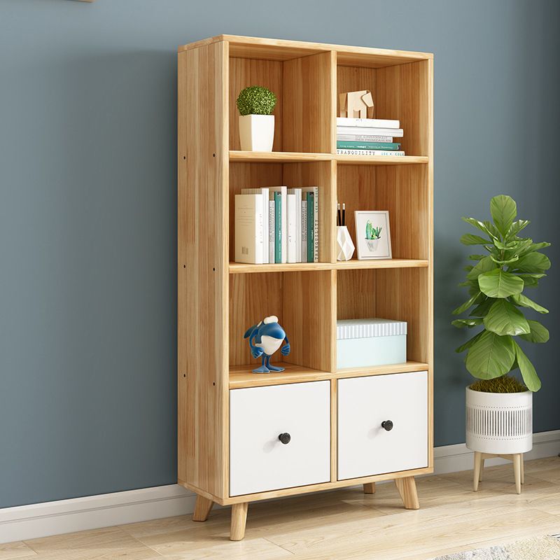 Contemporary Natural Accent Chest with 2 Drawers and Shelves in Pine Wood