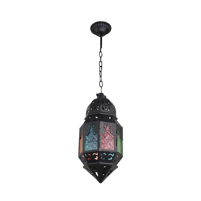 Lancia a sospensione del soffitto censer marocchino Lanterna a 1 luce in vetro colorato di illuminazione in nero