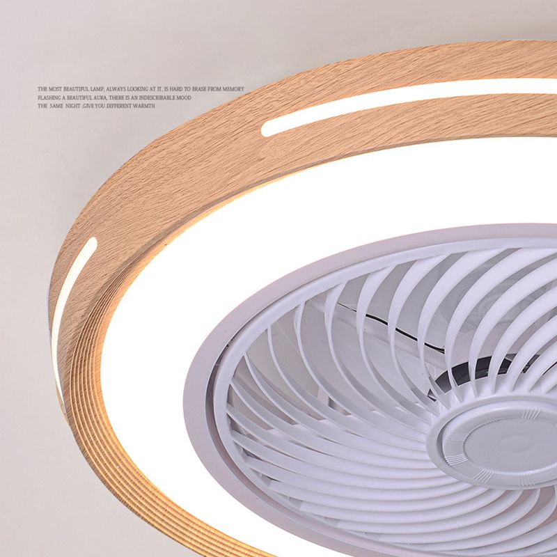 Wood Finish Round Fan Lamp Nordic LED Metal Ceiling Flush Mount Light for Bedroom