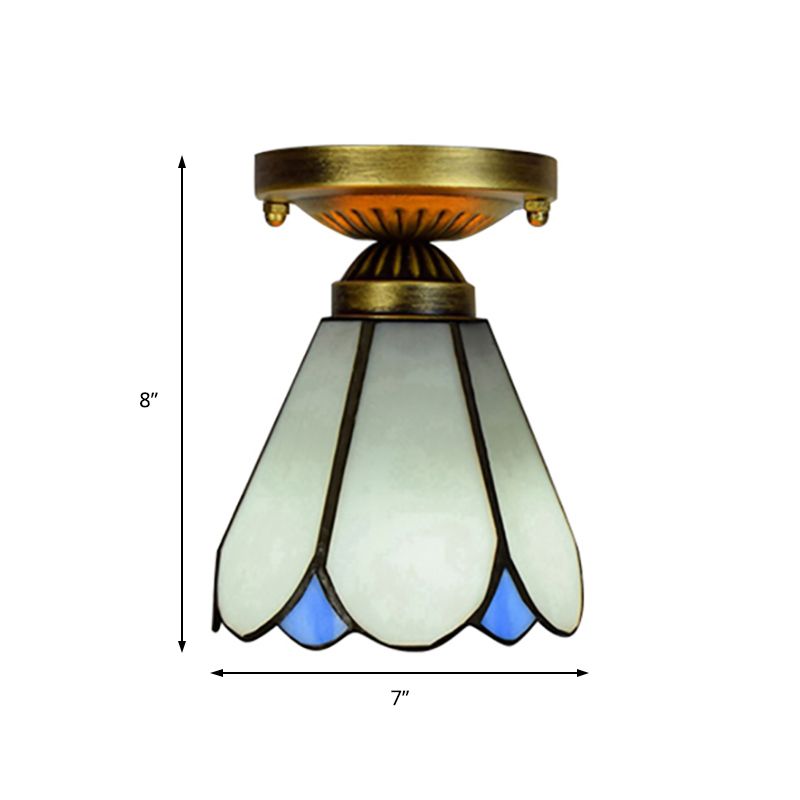 Art Glass Conical Small Plafond Light 1 Bulbe Tiffany Tiffany Simple Style Plafond Lampe en blanc pour la cuisine