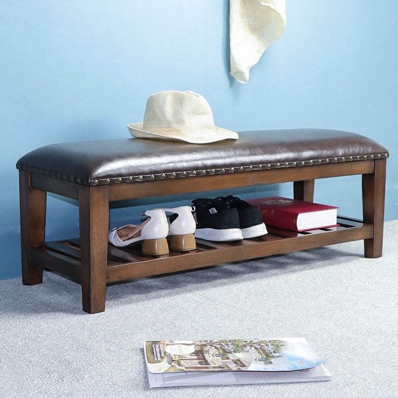 Traditional Brown Entryway Bench Upholstered Seating Bench with Legs