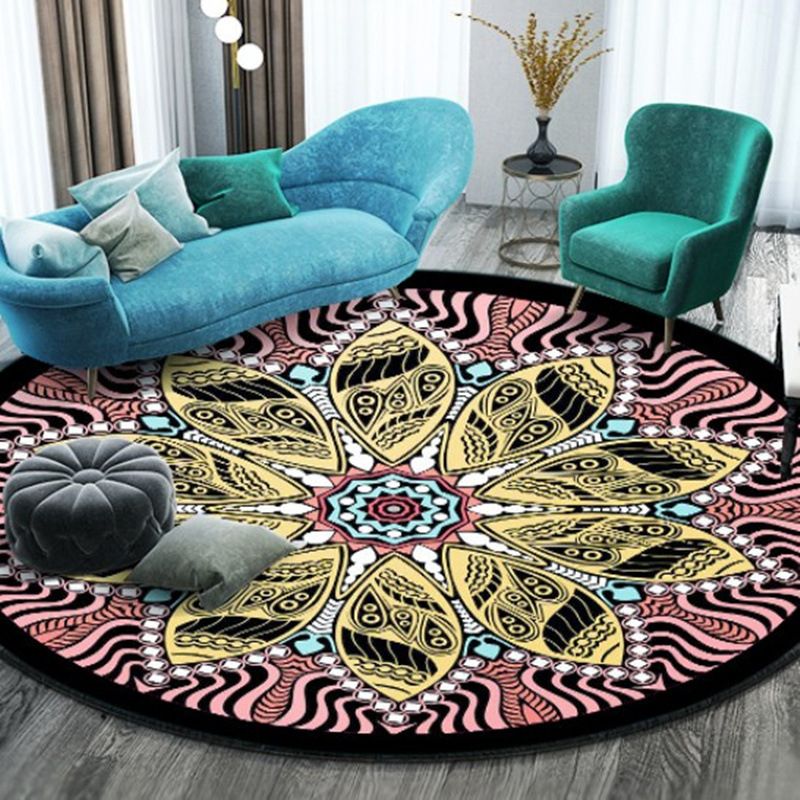 Bohemian Round Rug Polyester Rug Stain Resistant Rug for Living Room Bedroom