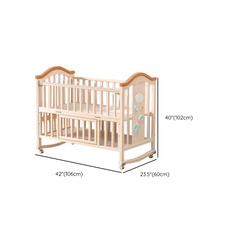 Convertible Crib Bed Solid Wood Mattress Nursery Bed with Guardrail