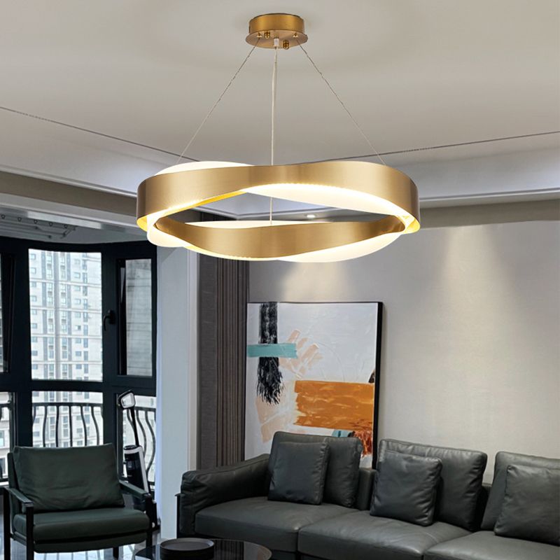 1-Light Suspension Light Postmodern Ring Shape Metal Chandelier Light Fixtures in Gold