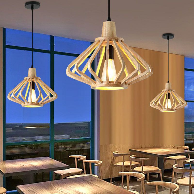 Japanese Style Shaded Ceiling Light Wood Single-Bulb Restaurant Hanging Pendant Lighting