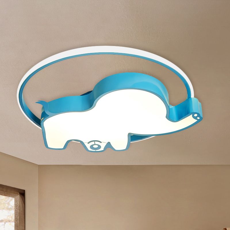 Cartoon LED Flush Ceiling Light Blue Car/Elephant/Violin Flush Mounted Lamp with Acrylic Shade for Nursery