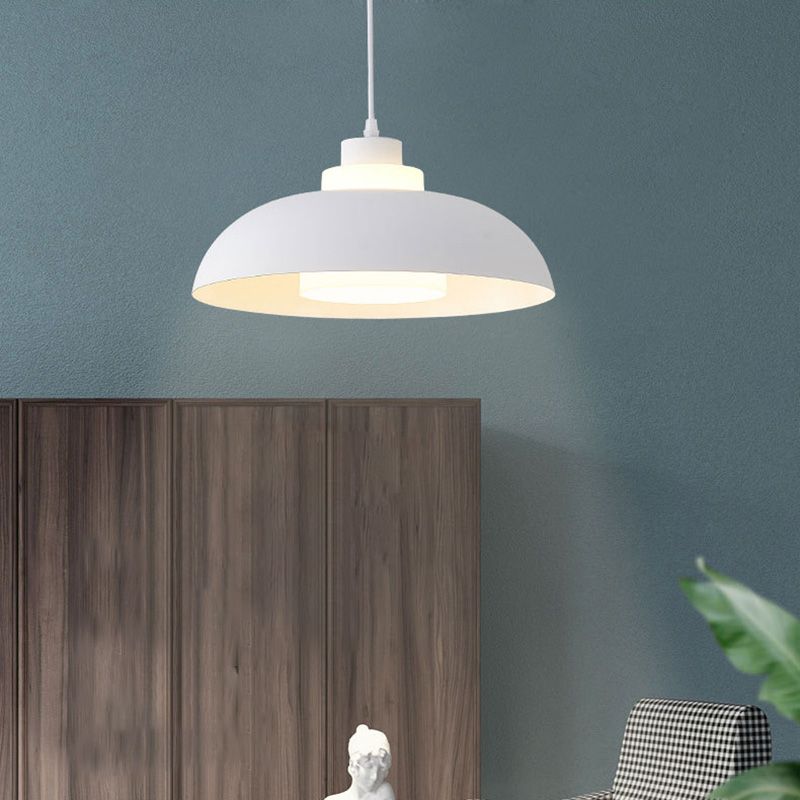 Aluminum Bowl Ceiling Hang Light Macaron Single-Bulb Pendant Lamp with Acrylic Shade Insert