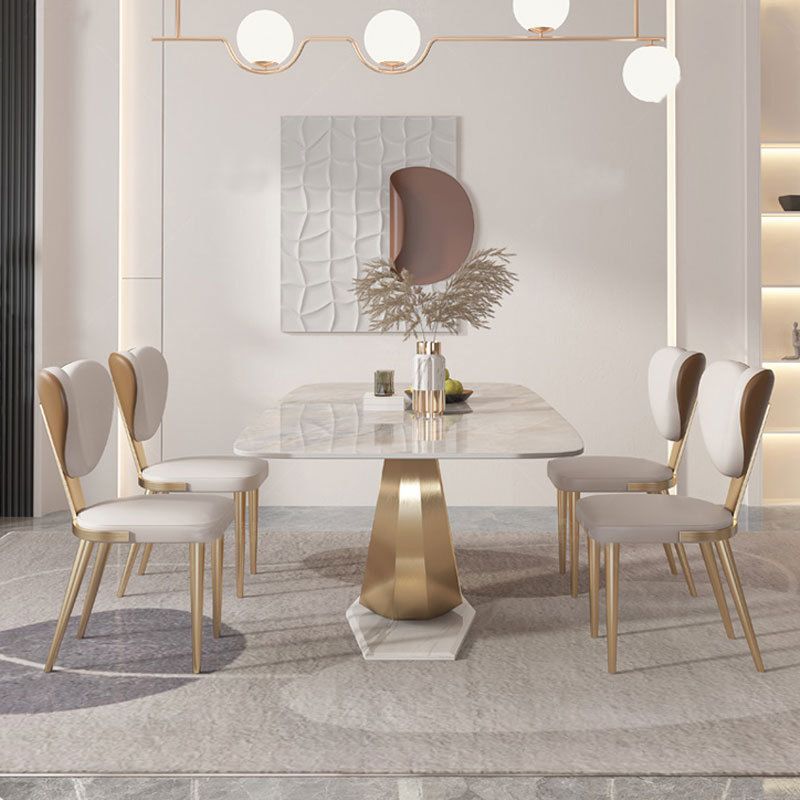 Luxury 1/2/5/7/9 Pieces Dining Set Sintered Stone Dining Table with Leather Chairs